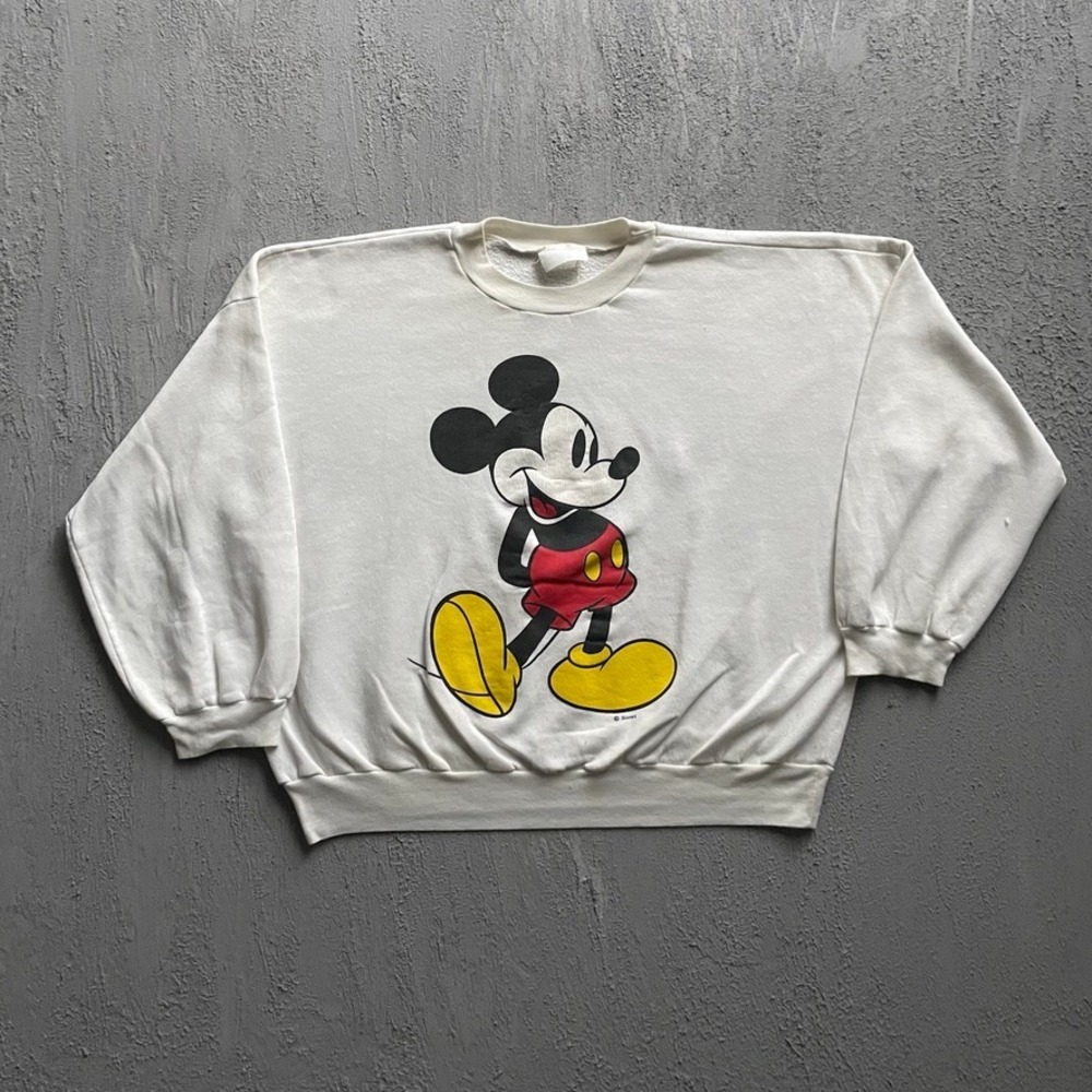 Vintage Mickey Mouse Double Sided Graphic Sweatshirt Unisex XL White 80s Disney